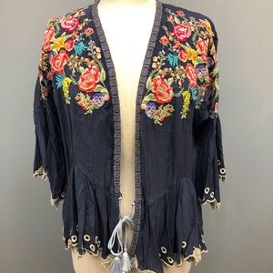 Johnny Was Bahrain Ruffle Kimono Boho Floral Embroidered